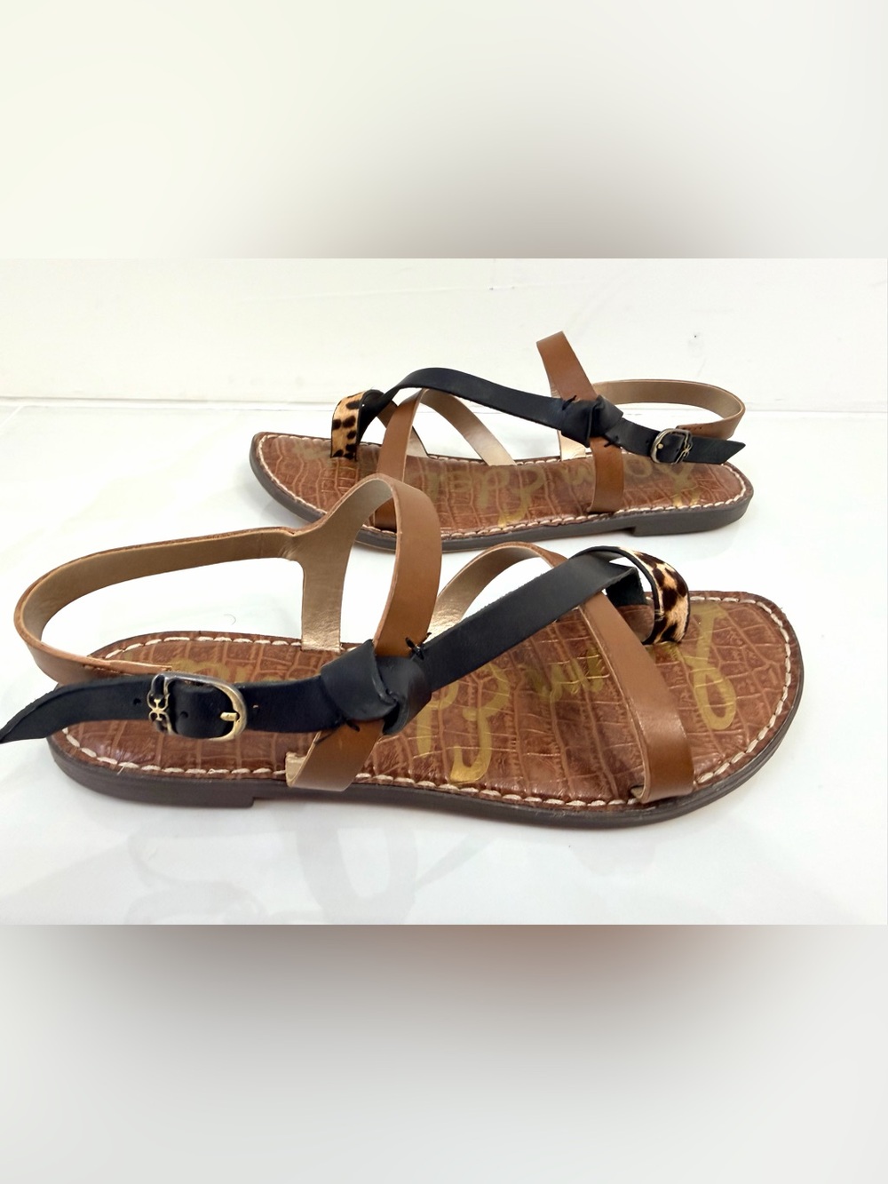 Sam Edelman Gladis Black/Brown/Leopard Sandal Size 8 - Picture 3 of 7